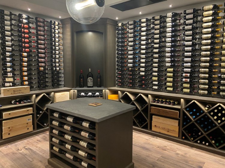Picture of 4' W Series Matte Black 24 Bottle 2-Deep Label-Forward Metal Wall Mounted Wine Rack